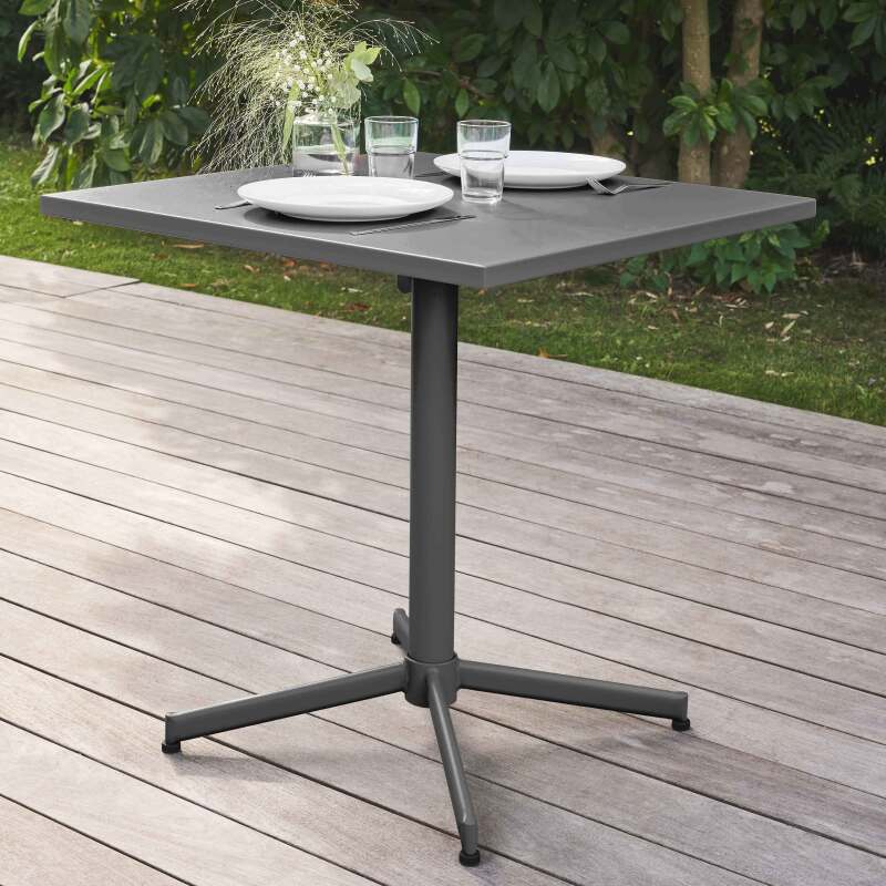 Table de jardin bistrot carrée 70 x 70 cm rabattable et 4 chaises avec accoudoirs en métal (3/6)