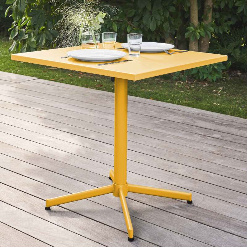 Table de jardin bistrot carrée 70 x 70 cm rabattable et 4 chaises avec accoudoirs en métal (3/6)