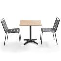 Table carrée en bois 70 x 70 cm + 2 chaises en métal
