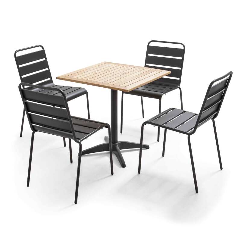 Table carrée plateau bois + 4 chaises en métal