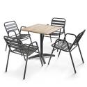 Table de terrasse carrée 70 x 70 cm en bois + 4 chaises en aluminium