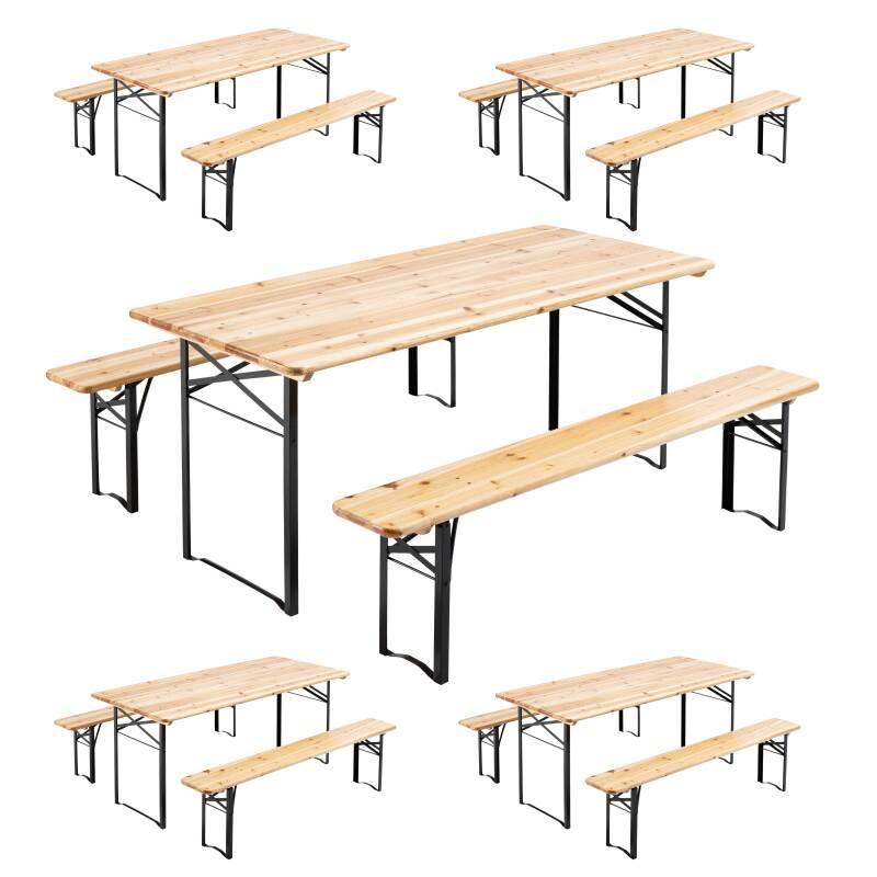 Lot de 5 ensembles table et bancs bois 180x80x76cm