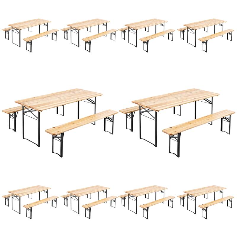 Lot de 10 table et 2 bancs en bois pliants 180x80x76cm