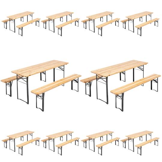 Ensemble Brasserie table et bancs bois 180 cm - Lot de 10