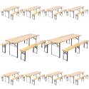Lot de 10 tables de brasserie et 20 bancs pliants en bois de pin