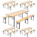 Ensemble table et bancs en bois 220 cm - Lot de 5