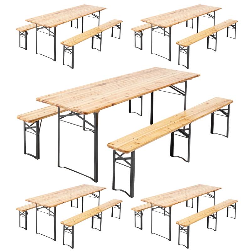 Ensemble table et bancs en bois 220 cm - Lot de 5