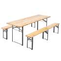 Ensemble table et bancs en bois 220 cm - Lot de 5