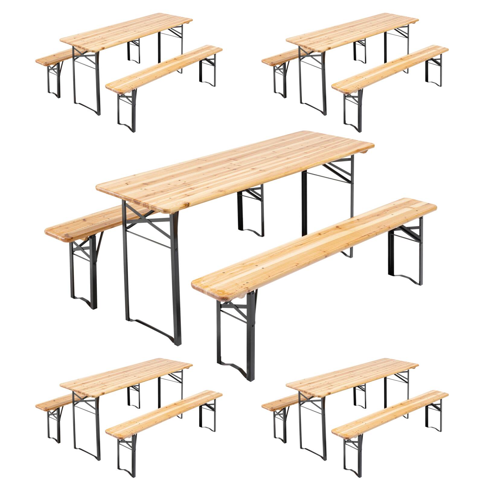 Lot de 5 tables et bancs brasserie pique-nique en bois