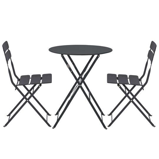 Table de jardin bistrot ronde inclinable en métal Ø60 cm et 2 chaises pliantes | Oviala