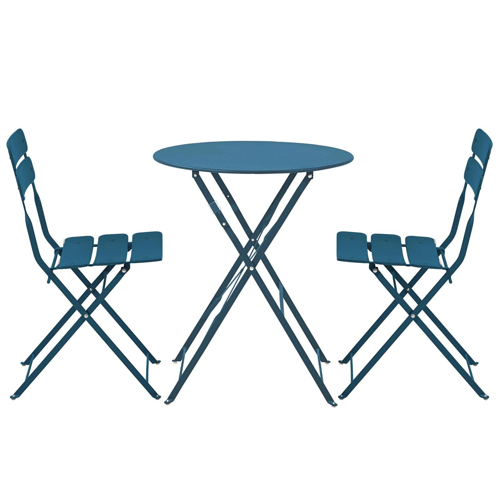 Table de jardin ronde rabattable ⌀60 x 72 cm et 2 chaises pliantes en métal Table de jardin ronde rabattable ⌀60 x 72 cm et 2 chaises pliantes en métal