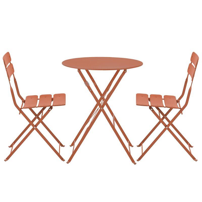 Table de jardin ronde rabattable ⌀60 x 72 cm et 2 chaises pliantes en métal