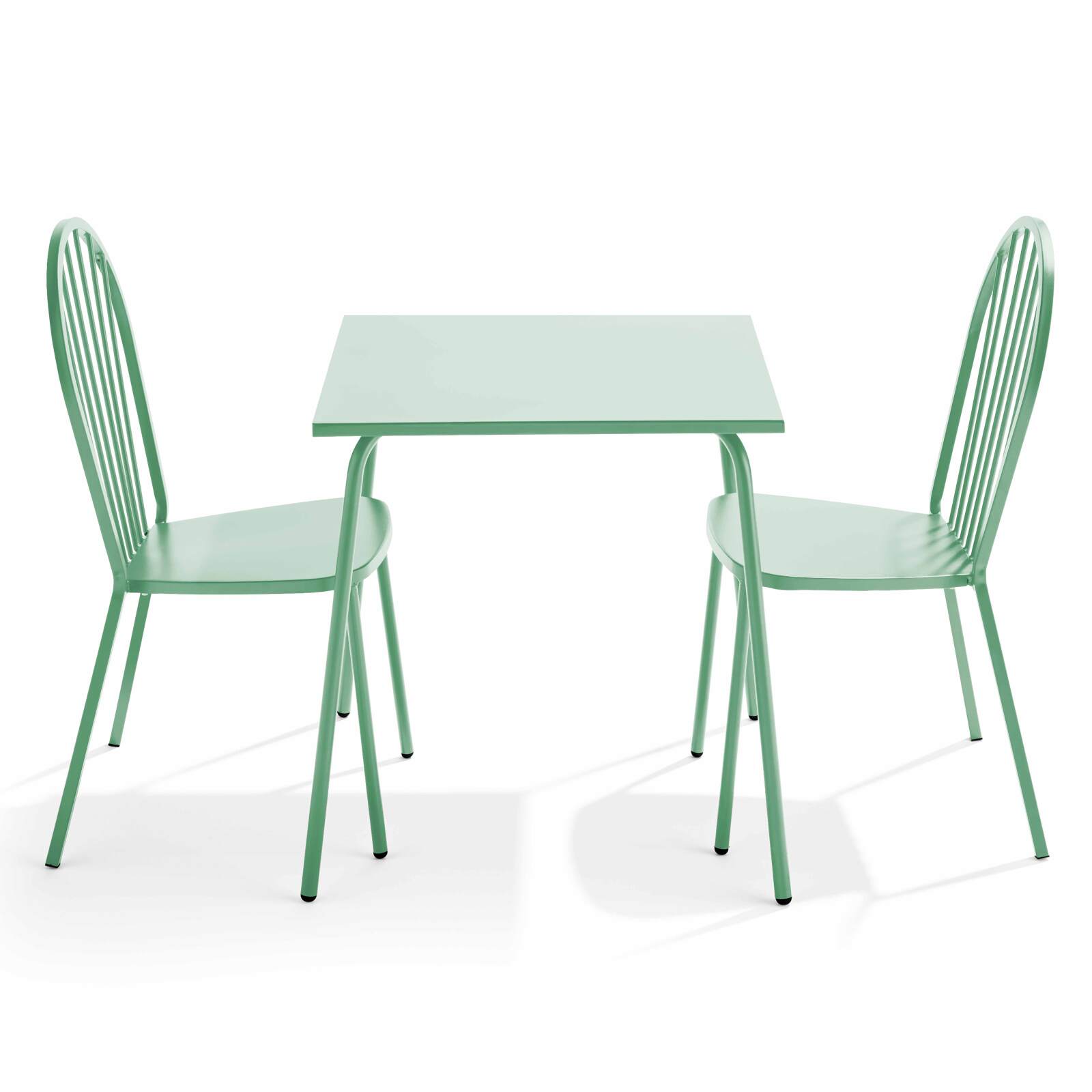 Table de jardin carrée 70 x 70 cm et 2 chaises en métal Table de jardin carrée 70 x 70 cm et 2 chaises en métal