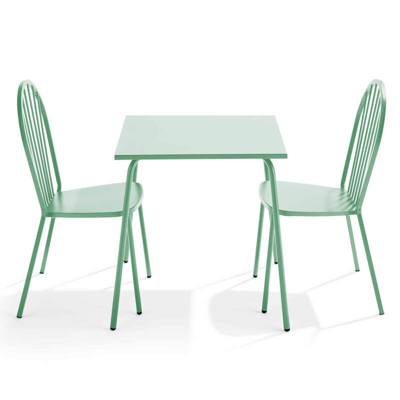 Table de jardin carrée 70 x 70 cm et 2 chaises en métal