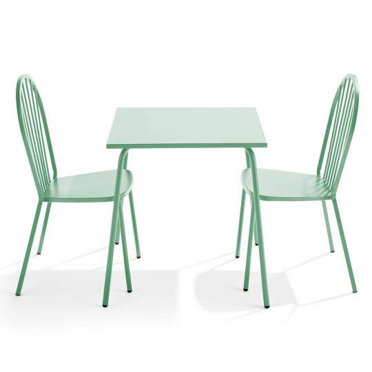 Table de jardin bistrot carrée en métal 70x70 cm et 2 chaises | Oviala