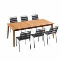 Table de jardin rectangulaire en bois FSC® extensible et 6 chaises en métal
