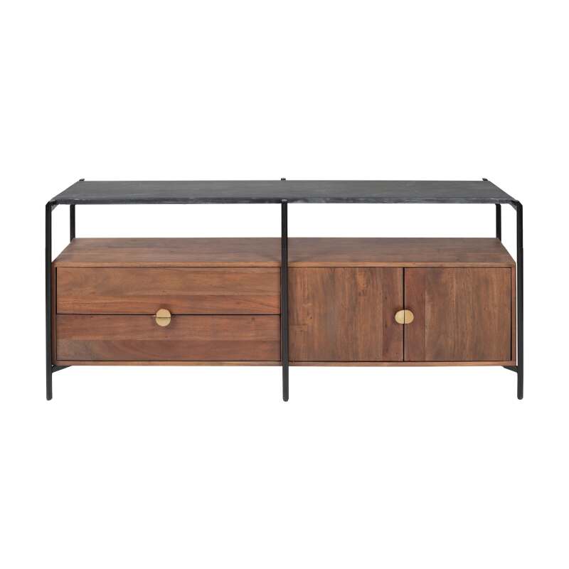 Meuble TV en marbre avec rangement en acacia massif 152 cm