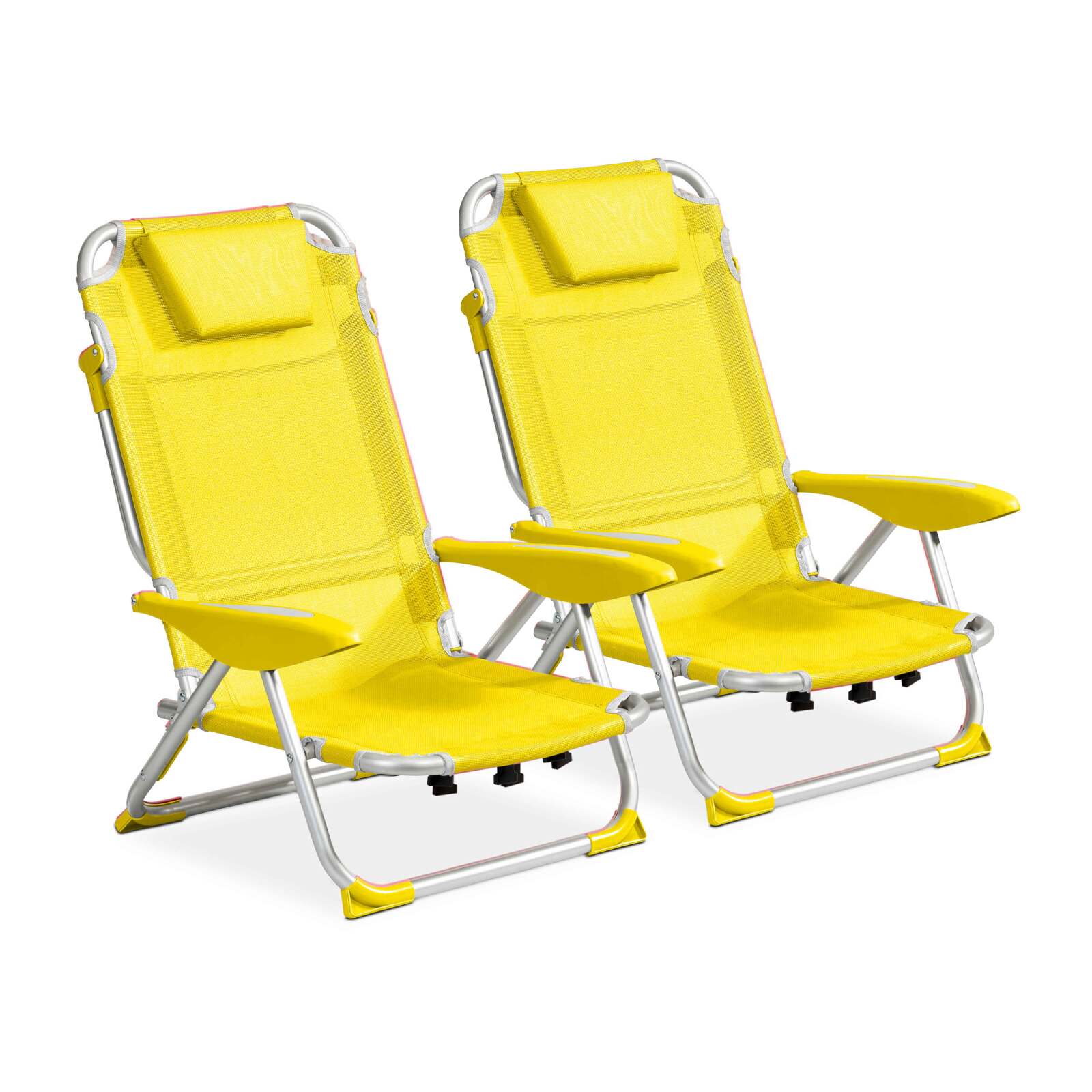 Lot de 2 chaises de plage pliantes, inclinables 4 positions