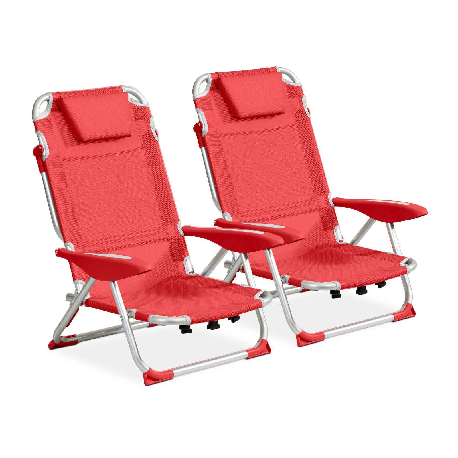 Lot de 2 chaises de plage pliantes, inclinables 4 positions