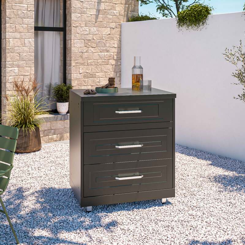 Cuisine d'extérieur en acier noir 6 éléments avec module cuisson