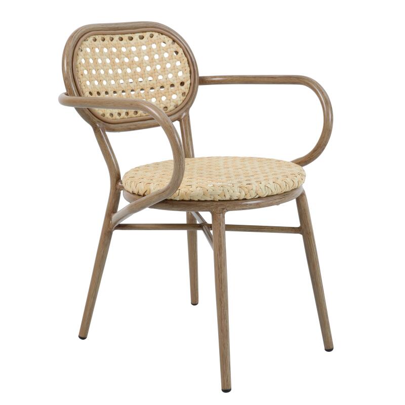 Chaise de terrasse avec accoudoirs en aluminium et rotin synthétique