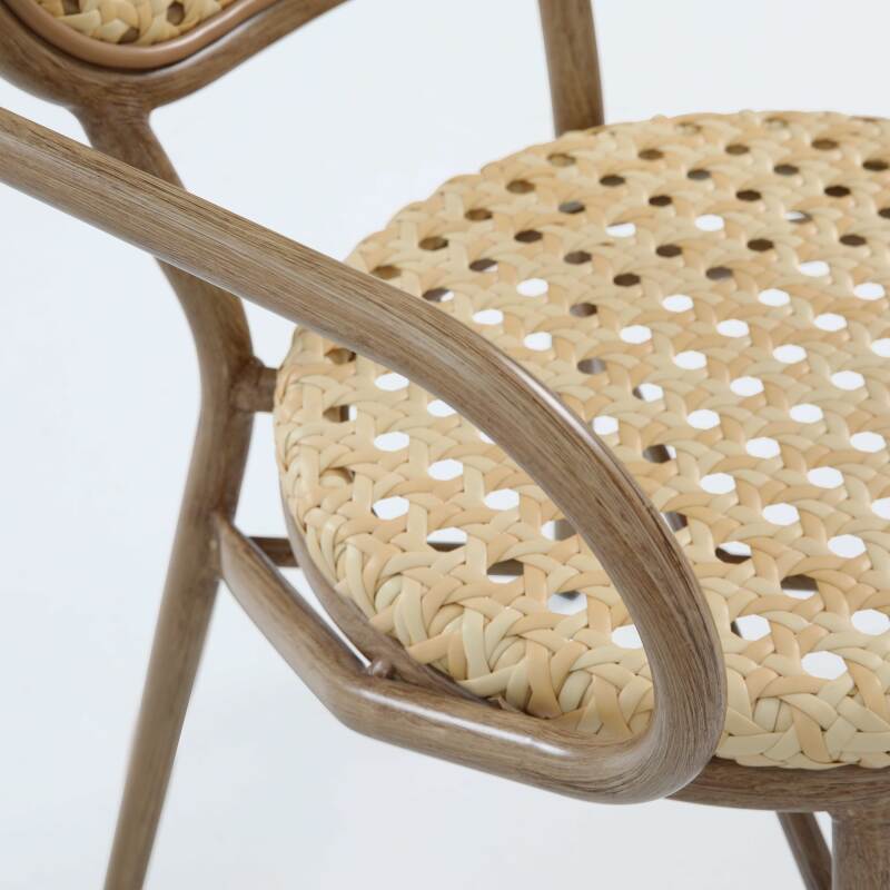 Chaise De Jardin Bistrot Parisien En Aluminium Et Rotin Synthétique Avec Accoudoirs, Motif En Croix