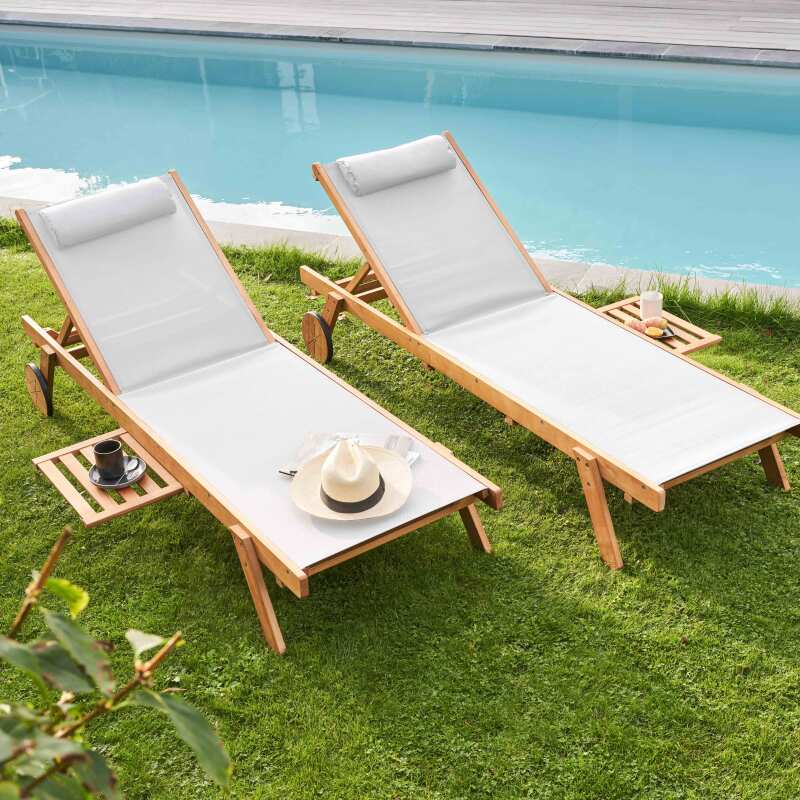 Bain de soleil en bois avec coussin et tablette