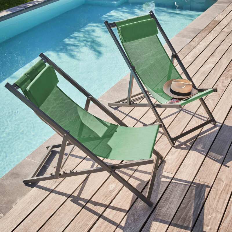 Lot de 2 chiliennes en aluminium inclinables 4 positions