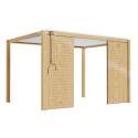 Pergola bioclimatique autoportée 3 x 4 m en aluminium blanc décor bois avec 1, 2 ou 3 claustras