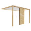 Pergola bioclimatique adossée 3 x 4 m en aluminium blanc décor bois avec 1, 2 ou 3 claustras