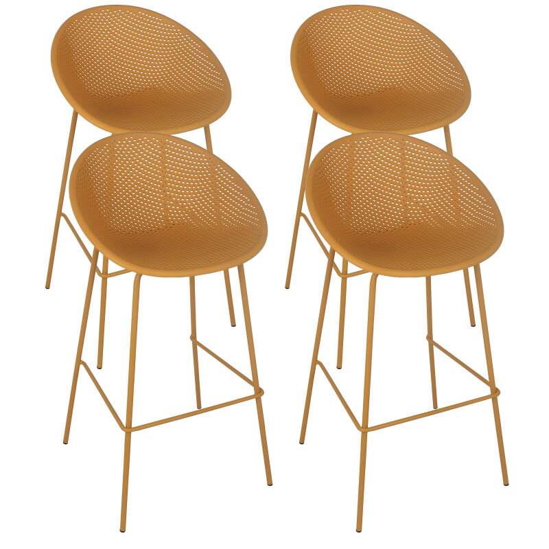 Lot de 4 chaises hautes de terrasse en plastique et acier
