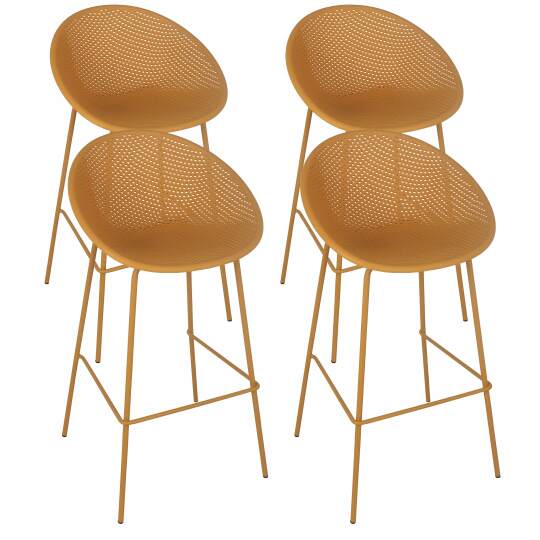 Chaises hautes de jardin en plastique et acier ajourées - Lot de 4 | Oviala