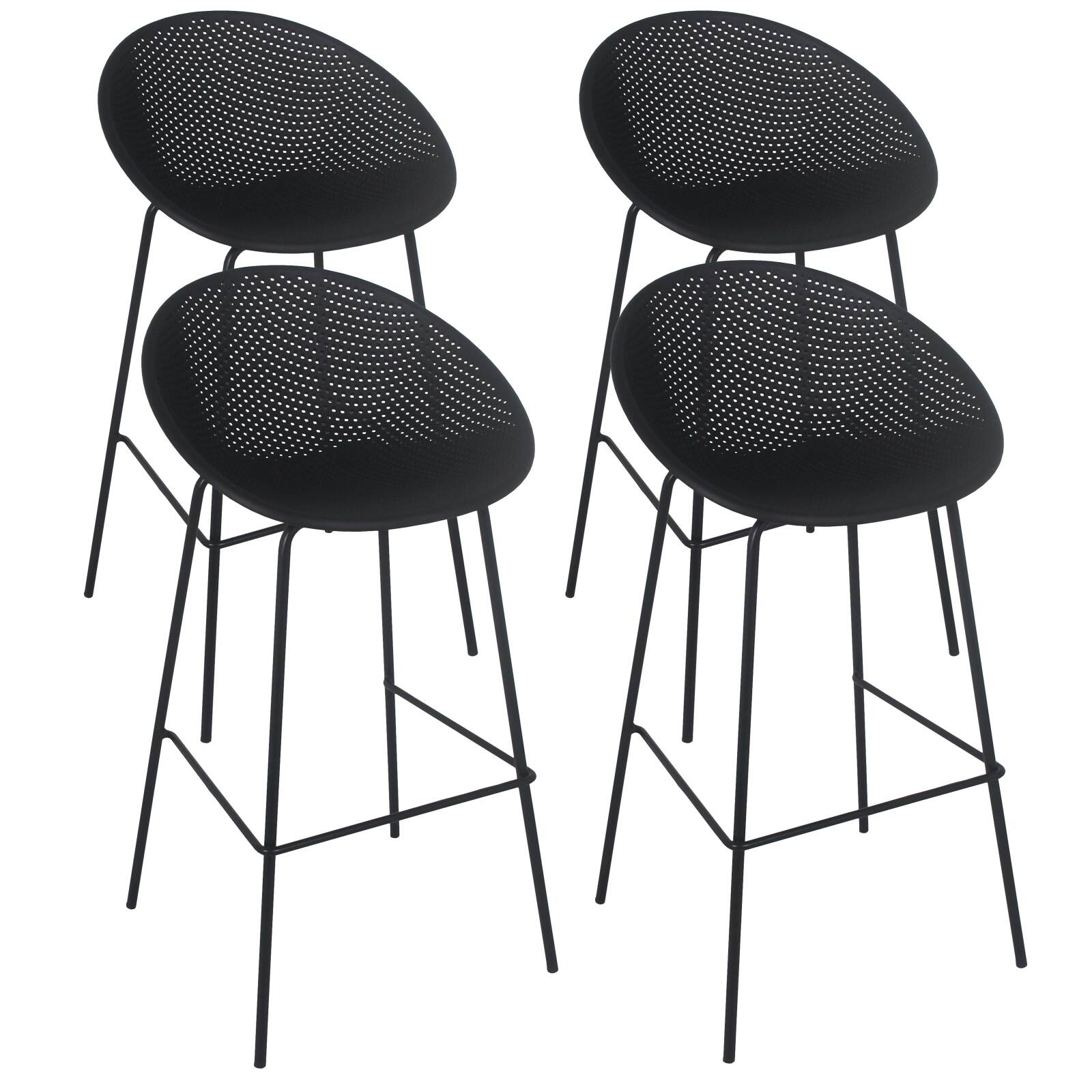 Lot de 4 chaises hautes de terrasse en plastique et acier