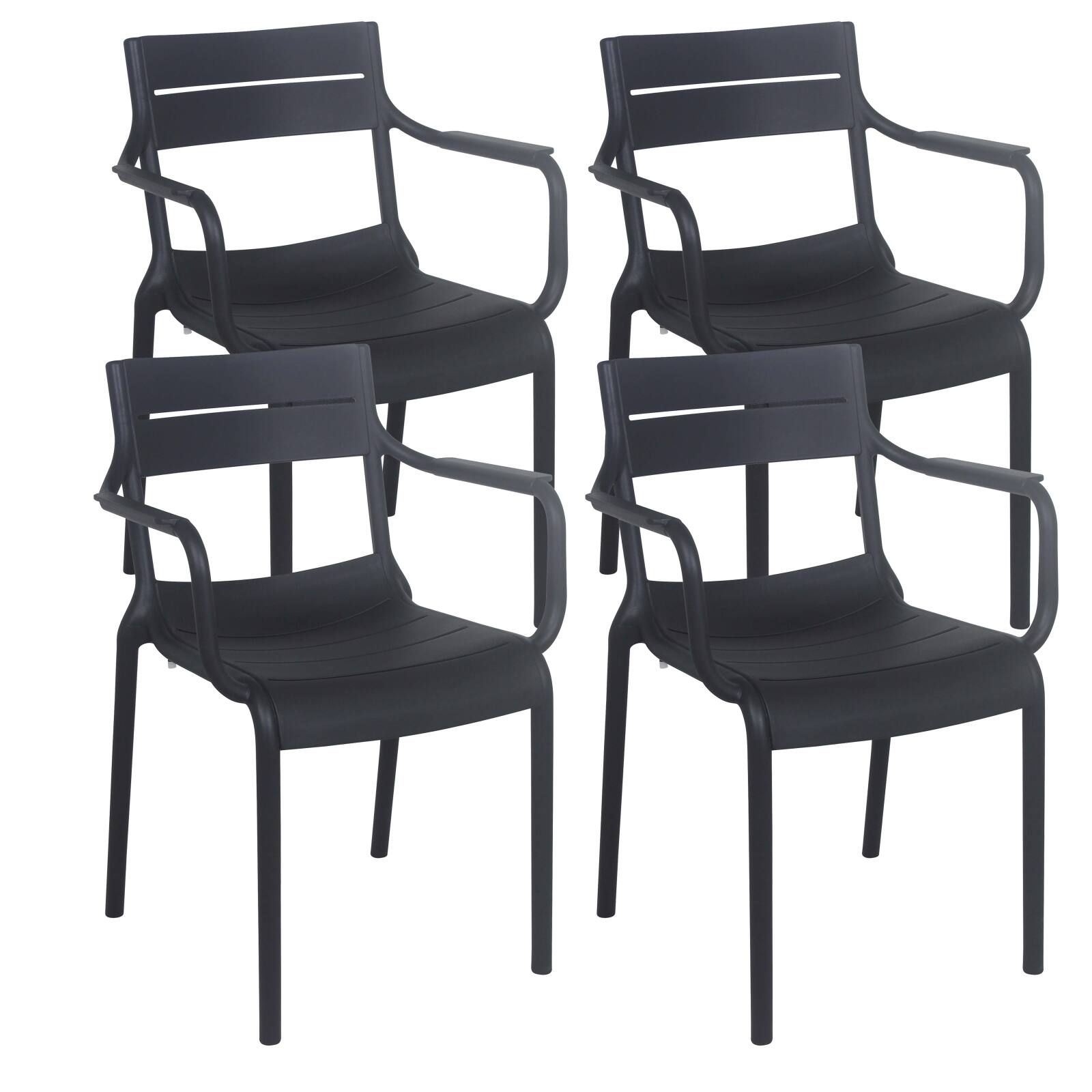 Lot de 4 chaises de terrasse avec accoudoirs en plastique