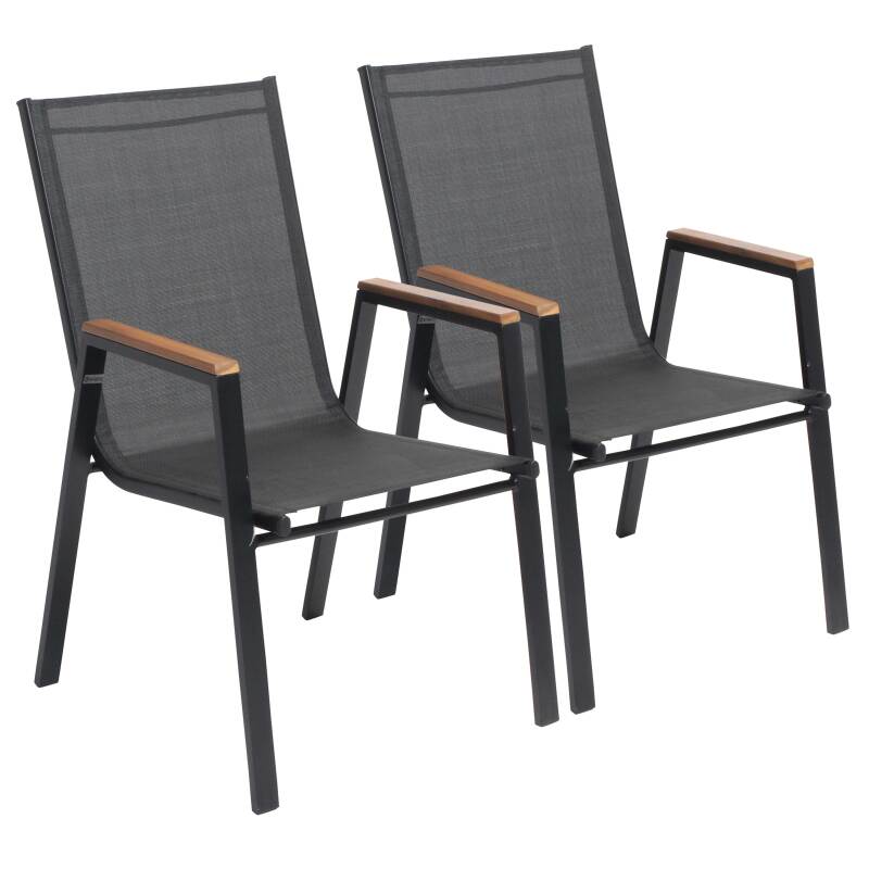 Lot de 2 chaises de jardin avec accoudoirs en aluminium et bois d'acacia