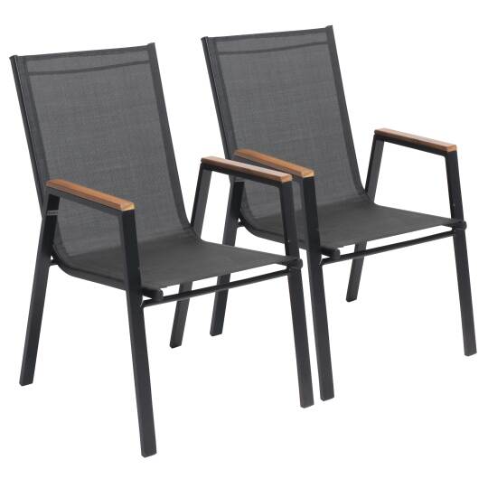 Chaises de jardin en aluminium et bois d'acacia avec accoudoirs - Lot de 2 | Oviala
