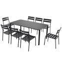 Table de terrasse rectangulaire 185 x 92 cm et 8 chaises en aluminium
