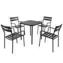 Table de terrasse carrée 70 x 70 cm et 4 chaises avec accoudoirs en aluminium