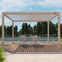 Pergola bioclimatique autoportée 3 x 4 m en aluminium blanc décor bois