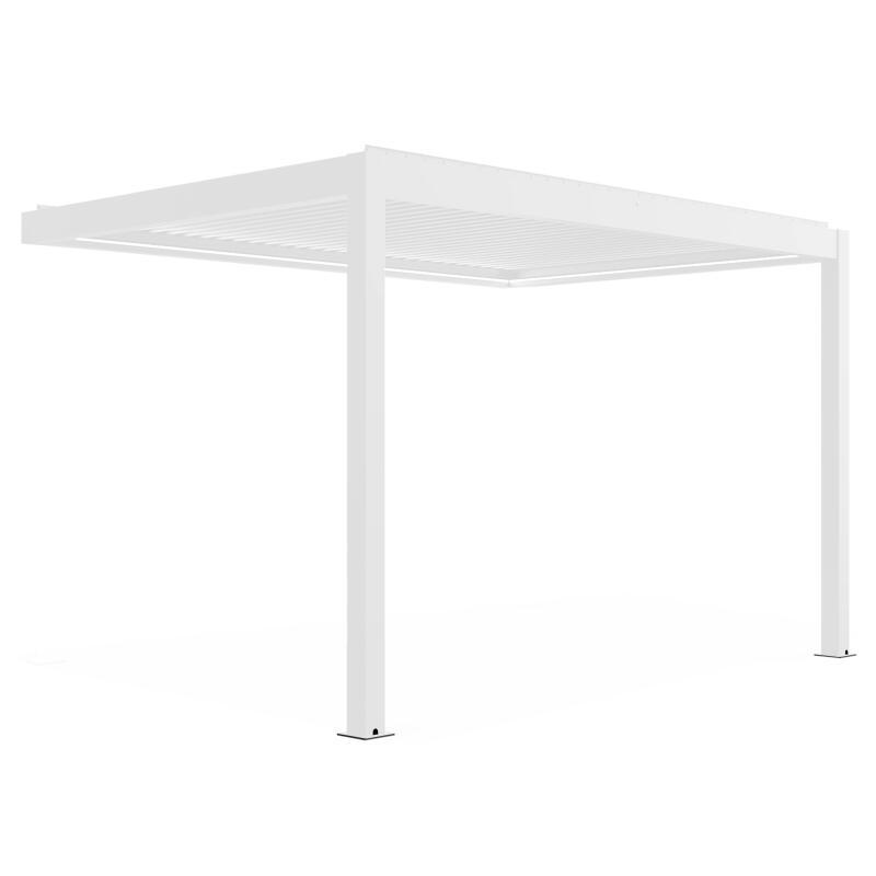 Pergola bioclimatique adossée motorisée en aluminium blanc 3x4m avec éclairage LED