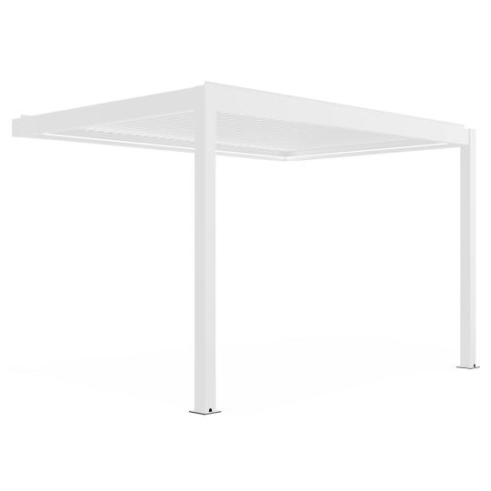Pergola bioclimatique 4x3m adossée motorisée en aluminium blanc avec éclairage LED | Oviala