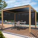 Pergola bioclimatique autoportée en aluminium décor bois 3 x 4 m avec 1, 2 ou 3 stores