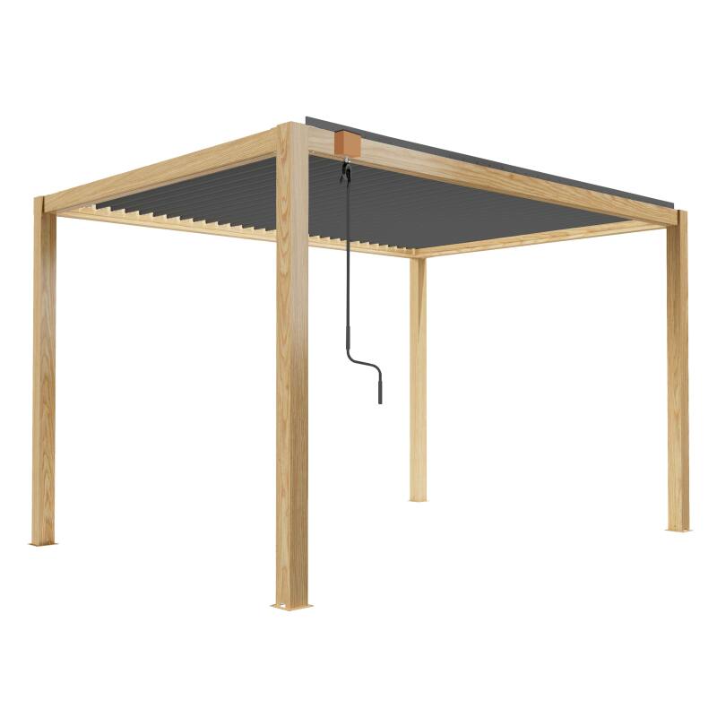 Pergola bioclimatique autoportée en aluminium décor bois 3 x 4 m avec 1, 2 ou 3 stores