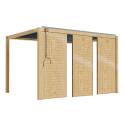 Pergola bioclimatique autoportée 3 x 4 m en aluminium décor bois avec 1, 2 ou 3 claustras