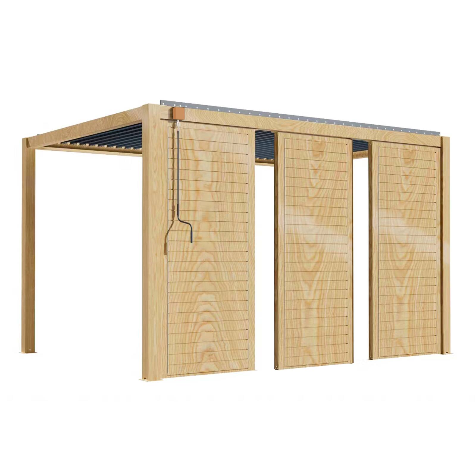 Pergola bioclimatique autoportée 3 x 4 m en aluminium décor bois avec 1, 2 ou 3 claustras
