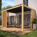 Pergola bioclimatique autoportée 3 x 4 m en aluminium décor bois avec 1, 2 ou 3 claustras