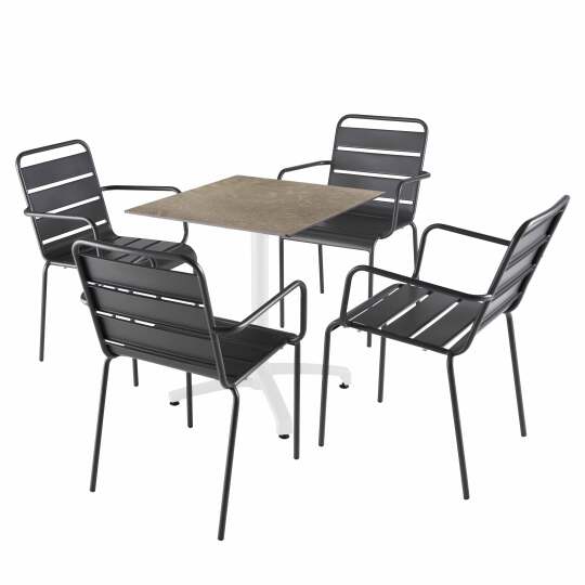 Table de jardin carrée inclinable en aluminium blanc et HPL 70x70 cm et 2 chaises en métal | Oviala