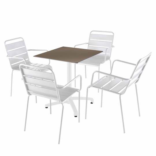 Table de jardin carrée inclinable en aluminium blanc et HPL 70x70 cm et 2 chaises en métal | Oviala
