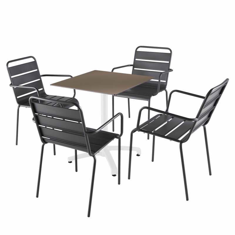 Table 70x70 cm inclinable stratifiée avec pied blanc et chaises en métal