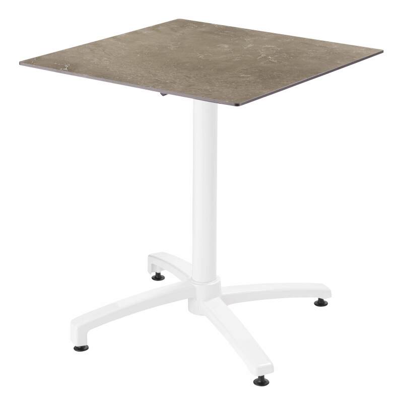 Table 70x70 cm inclinable stratifiée avec pied blanc et chaises en métal